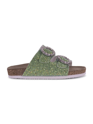 Slippers per bambina Monnalisa verde con fibbia