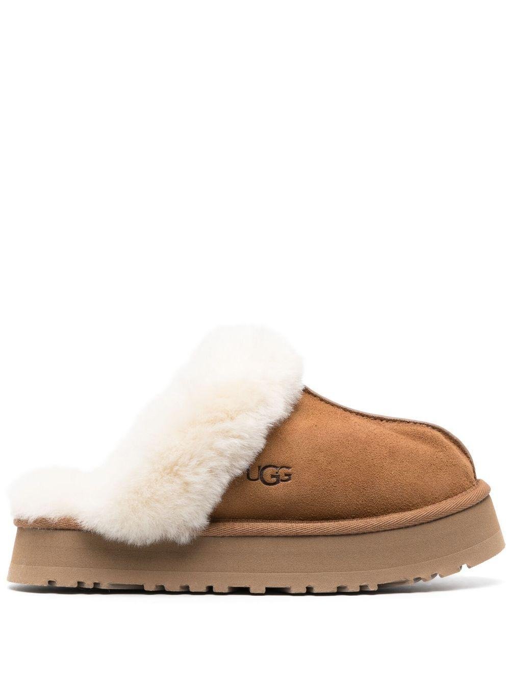 Slippers per bambina UGG Kids Disquette marrone con finitura in pelliccia sintetica - Rubino Kids