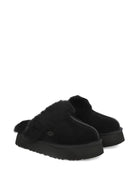 Slippers per bambina UGG Kids Disquette nero con finitura in pelliccia sintetica - Rubino Kids