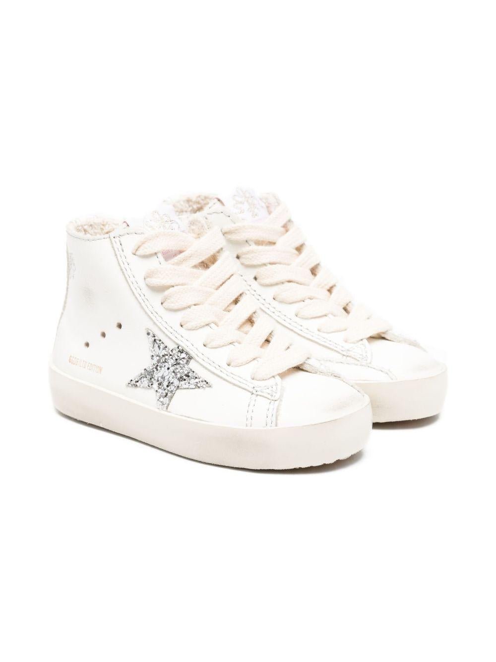 Sneakers alte per bambina Golden Goose Kids bianco con stelle glitterate - Rubino Kids