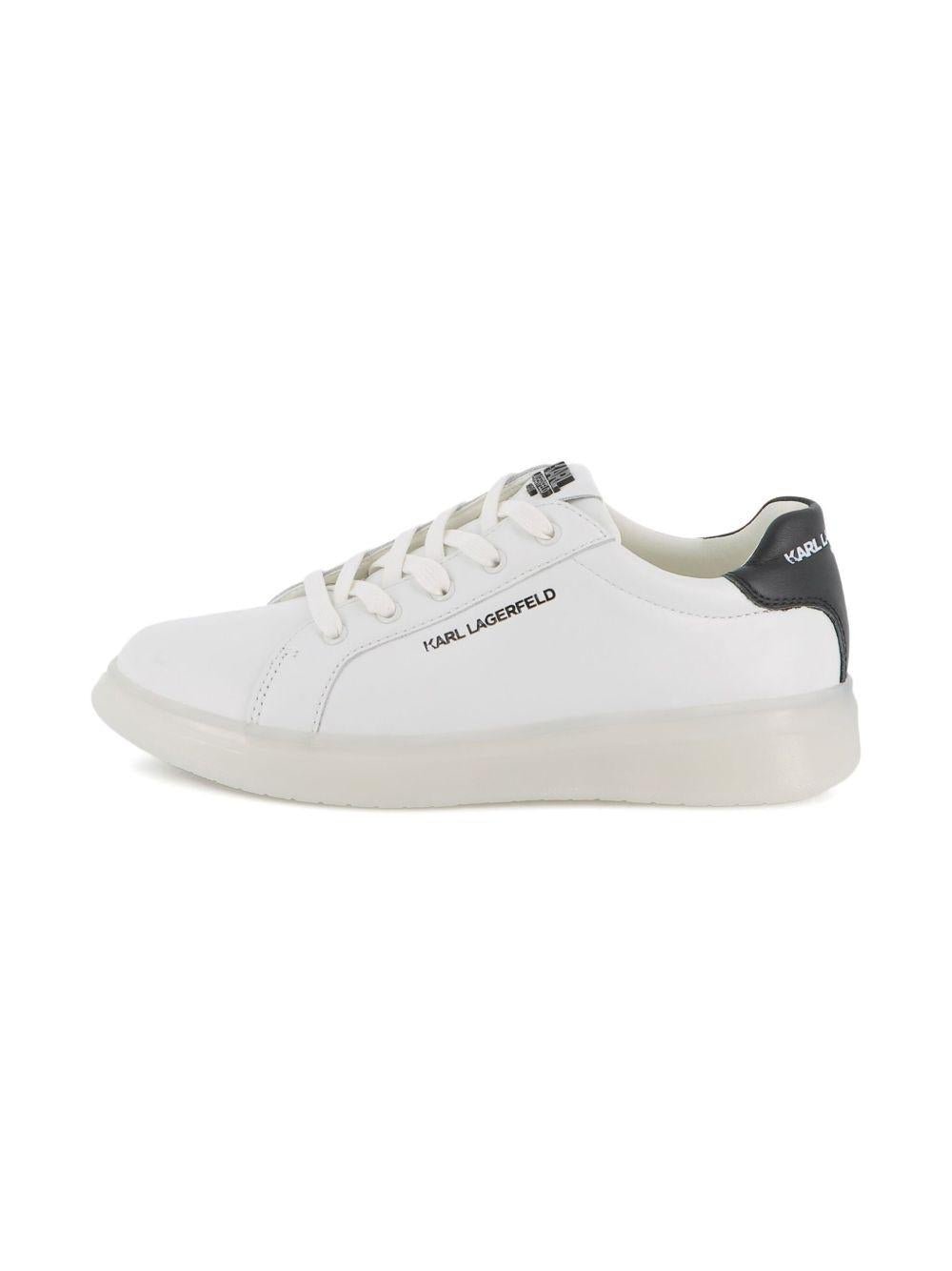 Sneakers in pelle per bambino Karl Lagerfeld Kids bianche con lacci e dettaglio con logo - Rubino Kids