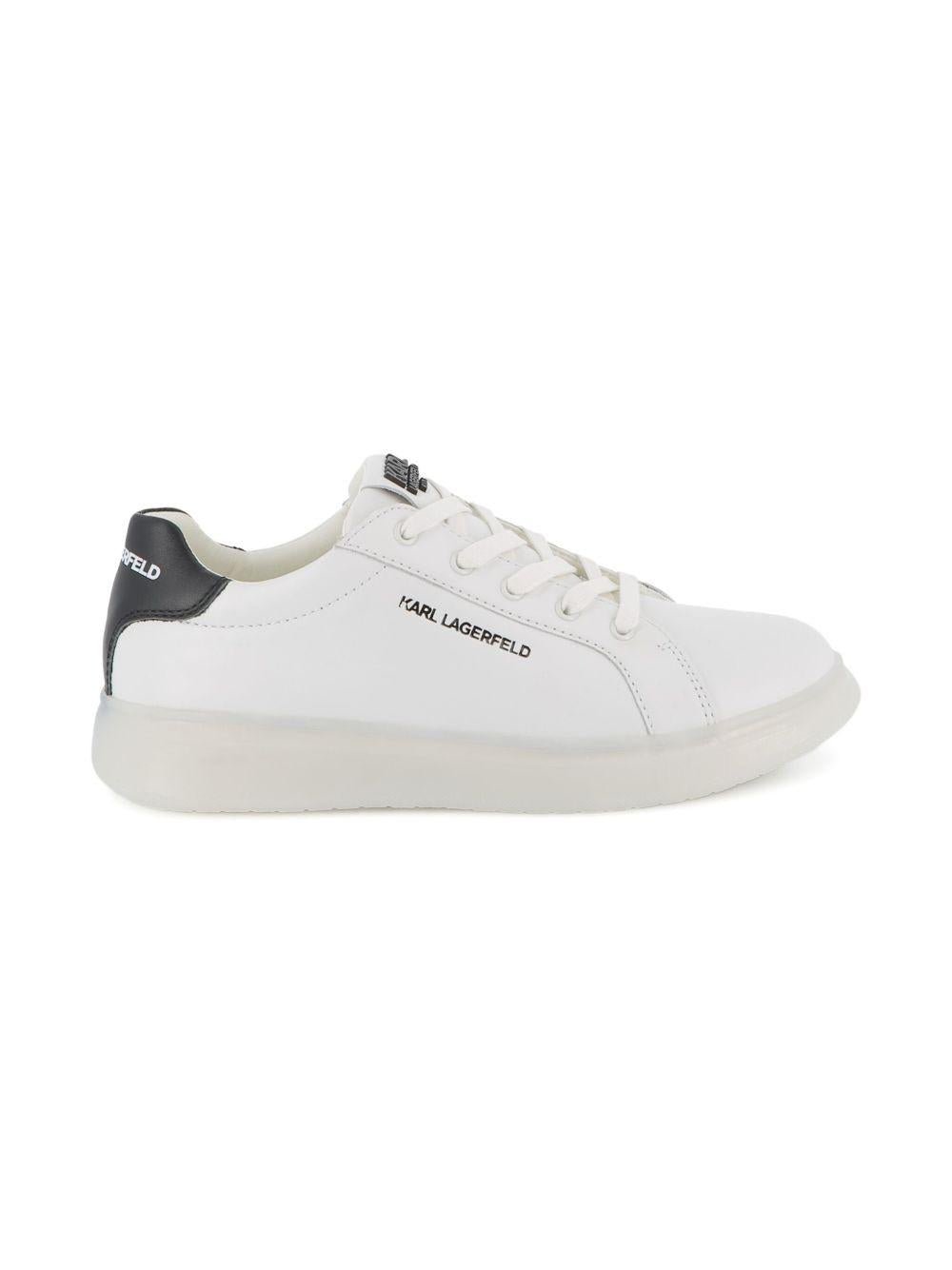 Sneakers in pelle per bambino Karl Lagerfeld Kids bianche con lacci e dettaglio con logo - Rubino Kids