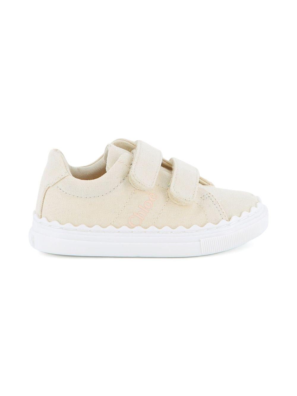 Sneakers per bambina Chloé Kids beige con ricamo con logo - Rubino Kids