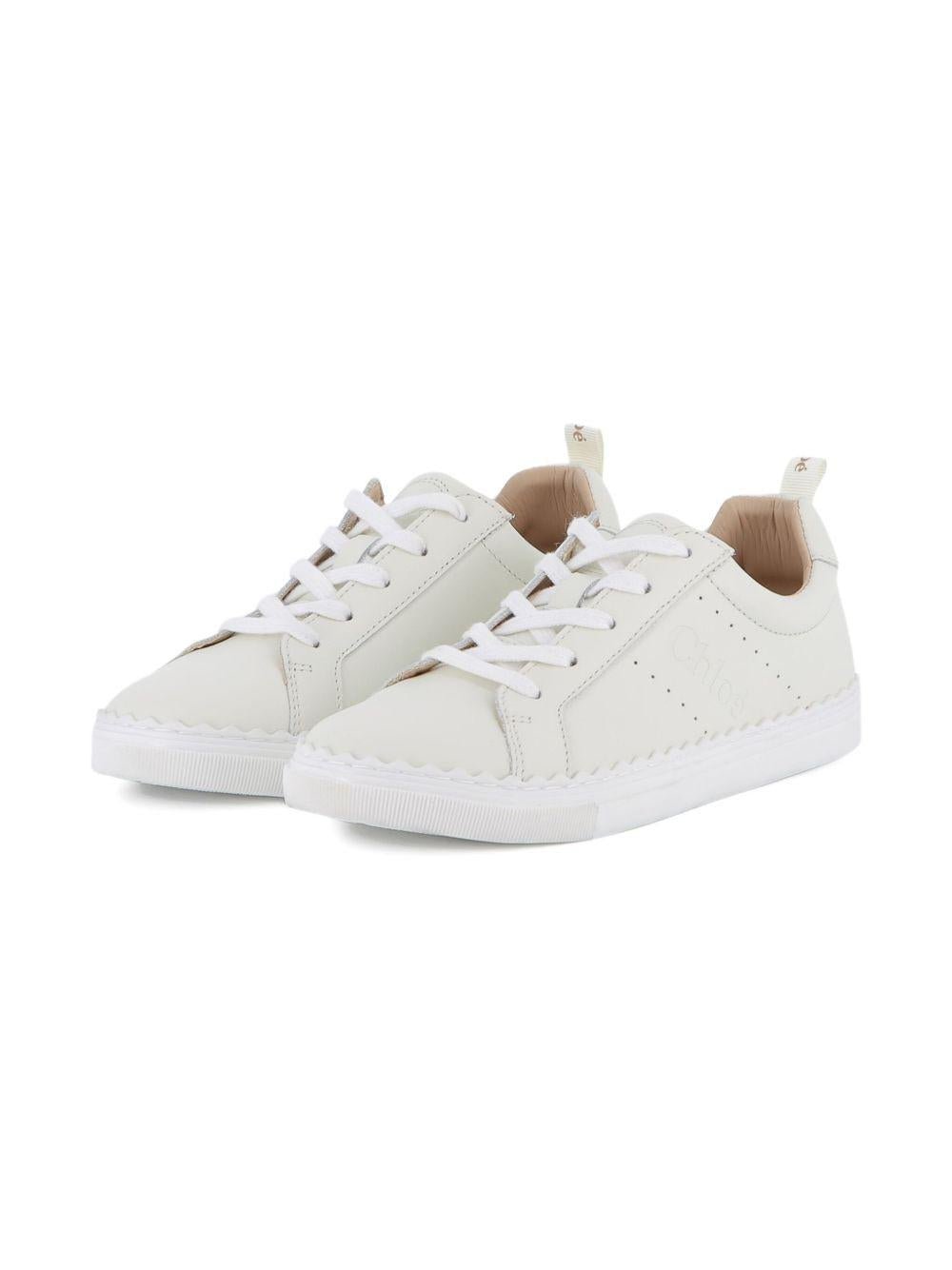 Sneakers per bambina Chloé Kids traforate bianche in pelle - Rubino Kids