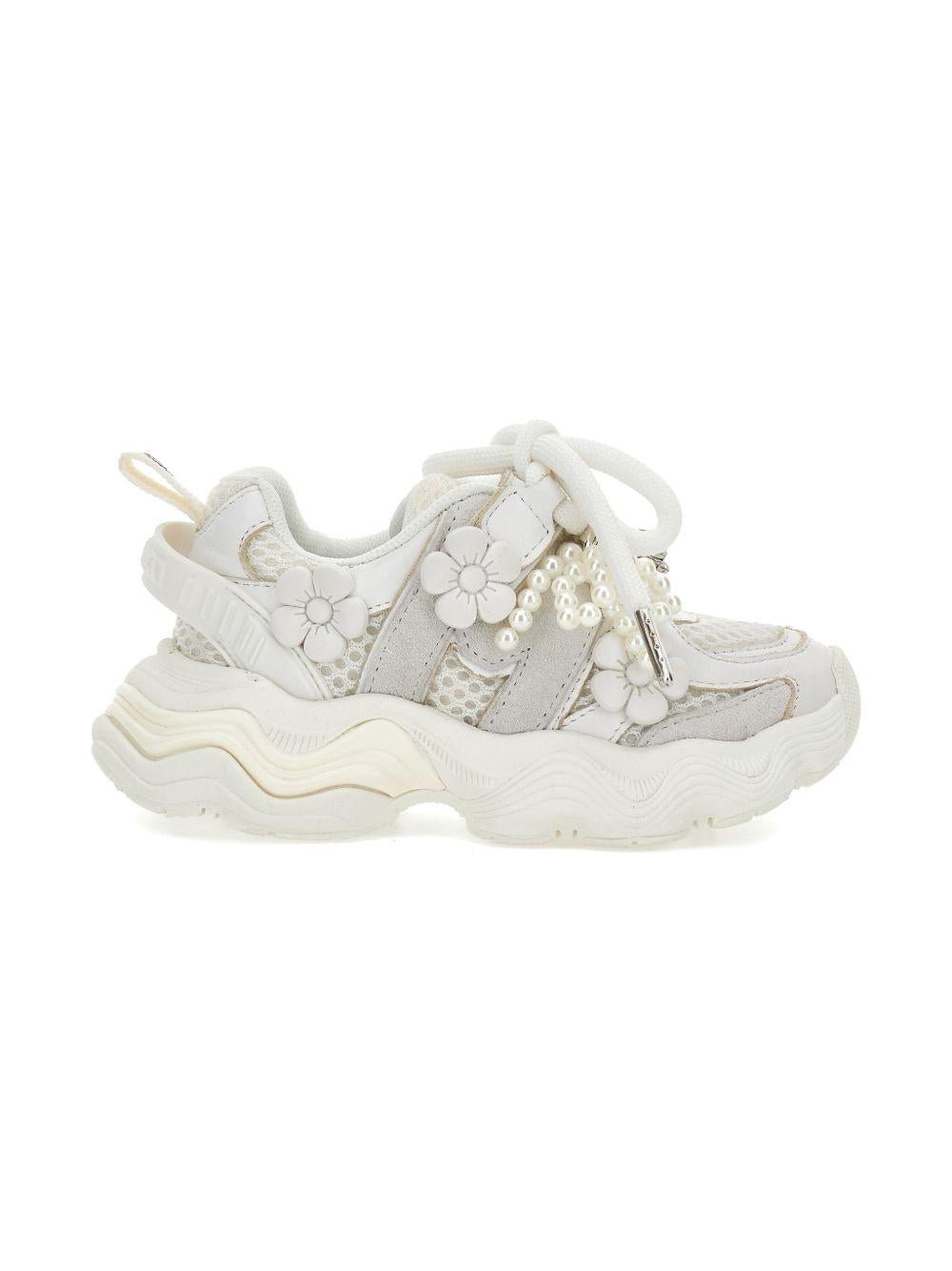 Sneakers per bambina Monnalisa bianche con applicazioni floreali - Rubino Kids
