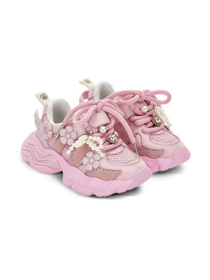 Sneakers per bambina Monnalisa rosa con applicazione floreale