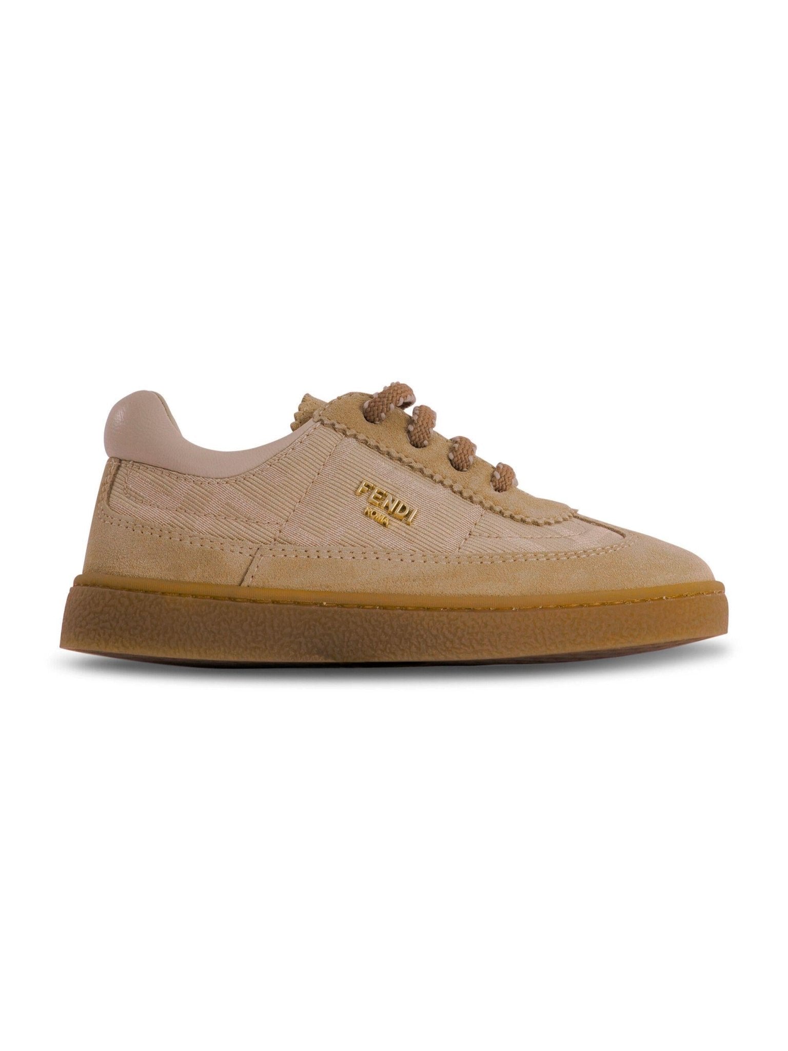 Sneakers per bambini Fendi Kids beige con placca logo dorata - Rubino Kids