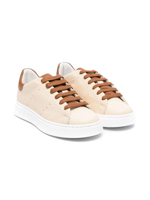 Sneakers per bambino Colorichiari beige in pelle con rinforzo sul tallone a contrasto con logo