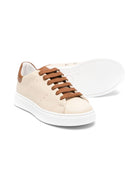 Sneakers per bambino Colorichiari beige in pelle con rinforzo sul tallone a contrasto con logo - Rubino Kids