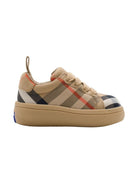 Sneakers per neonato Burberry Kids beige con fantasia tartan e caviglia imbottita - Rubino Kids