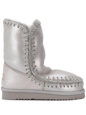 Mou Kids silver ankle boots for girls with logo