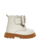 Stivaletti per neonata Monnalisa beige con fiocco e lacci - Rubino Kids