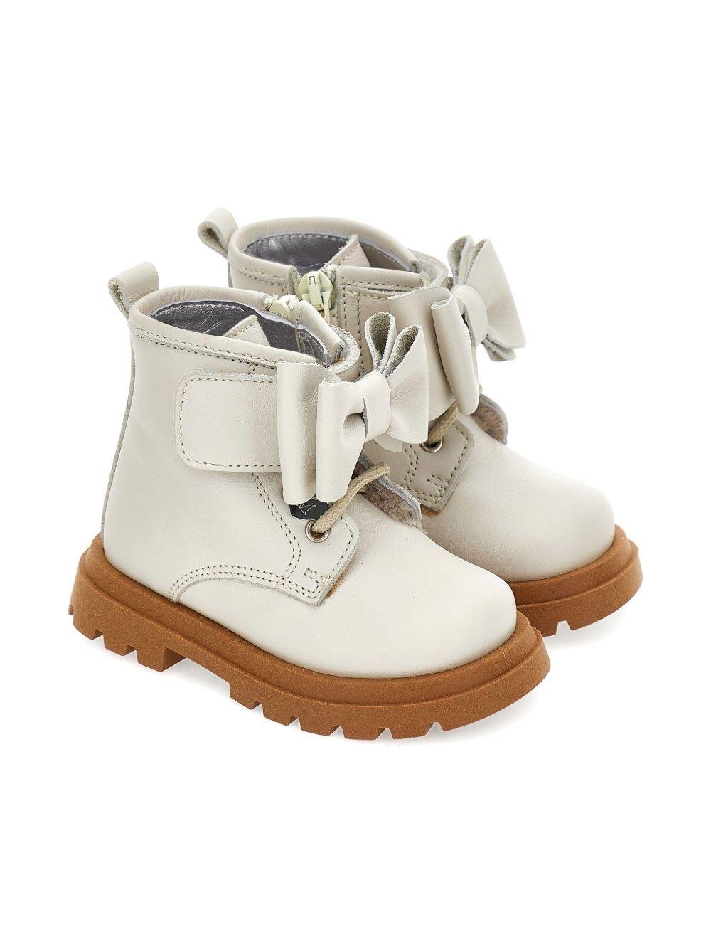 Stivaletti per neonata Monnalisa beige con fiocco e lacci - Rubino Kids