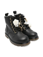 Stivali Amphibian per bambina Monnalisa neri con decorazione floreale - Rubino Kids
