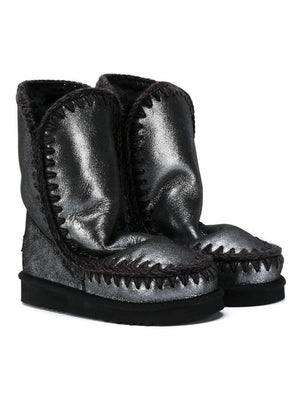 Mou Kids black round toe contrast stitching boots for girls