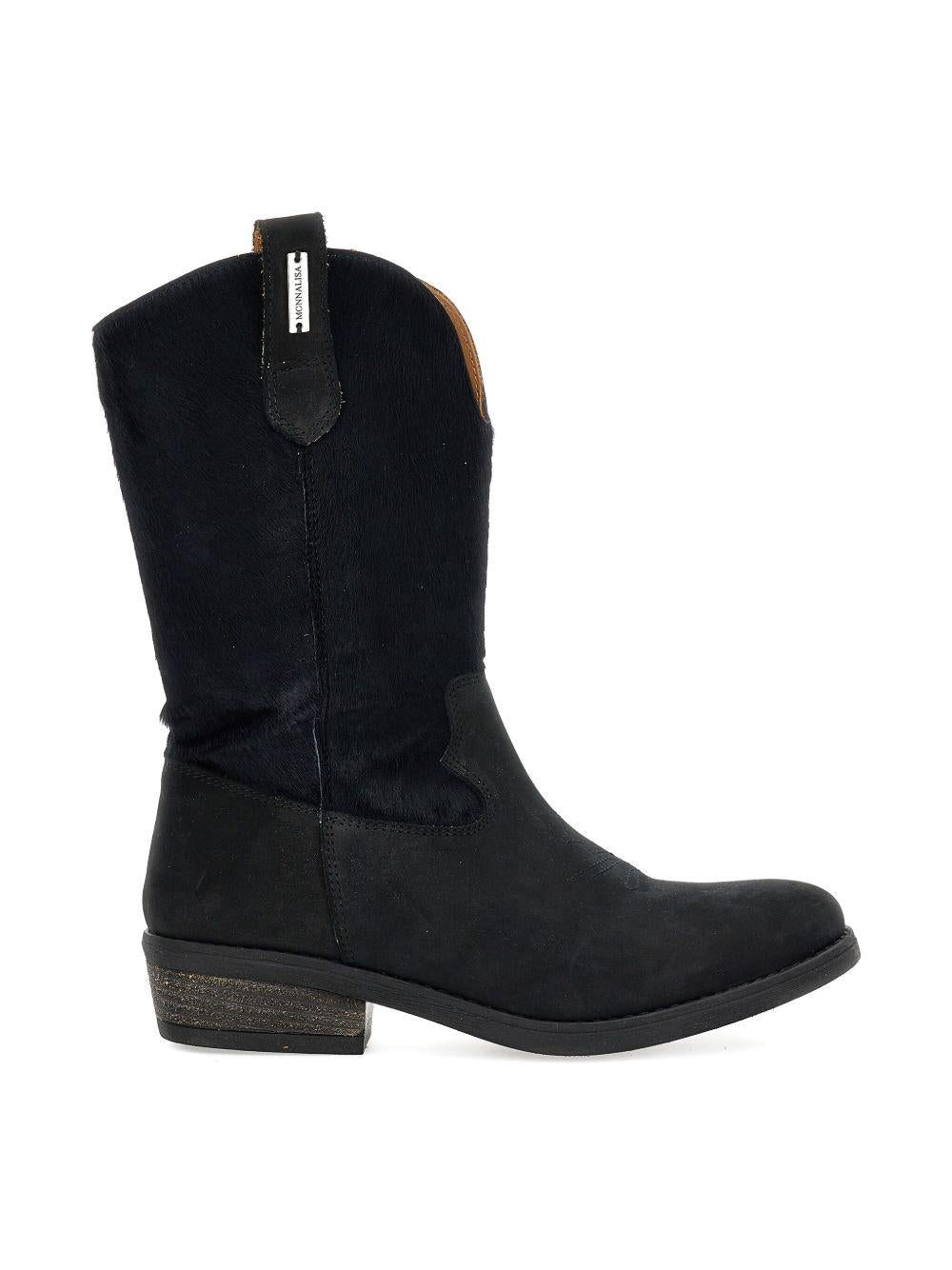 Stivali cowboy per bambina Monnalisa nero in pelle scamosciata - Rubino Kids