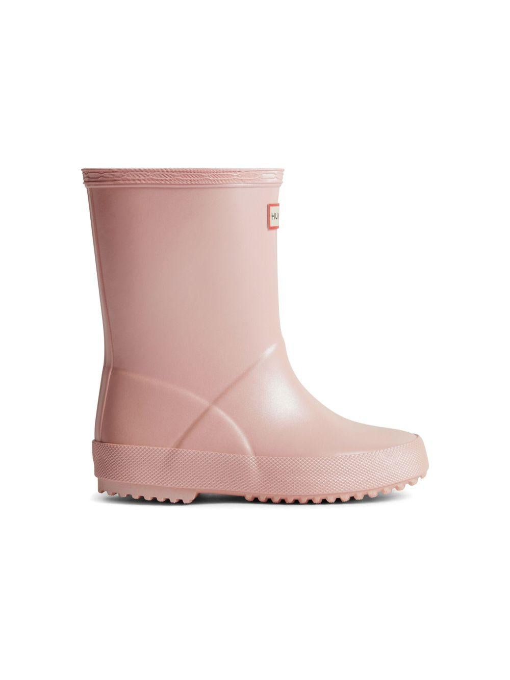 Stivali da pioggia per bambina Hunter Kids rosa con applicazione frontale con logo - Rubino Kids
