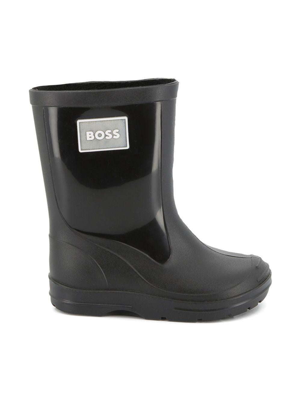 Stivali da pioggia per bambino Boss Kids neri con applicazione - Rubino Kids