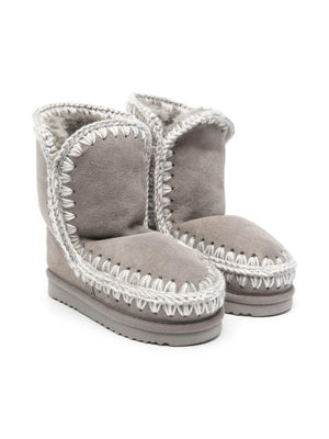 Mou Kids Eskimo 24 boots for girls in grey with logo applique on the back