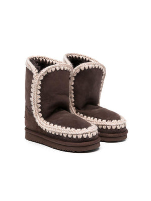 Mou Kids brown stitched eskimo boots for girls with round toe