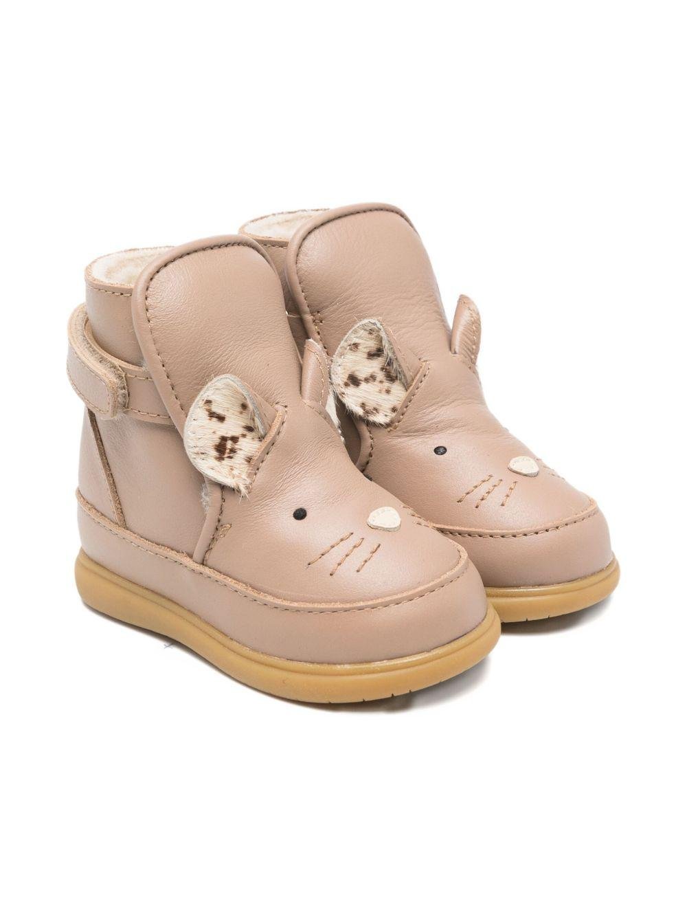 Stivali in pelle per bambina Donsje beige con motivo muso di topo - Rubino Kids