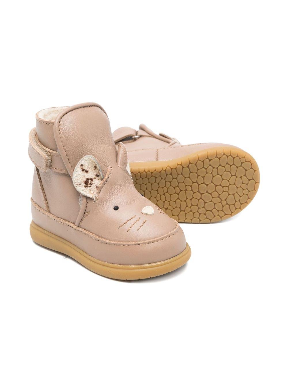 Stivali in pelle per bambina Donsje beige con motivo muso di topo - Rubino Kids