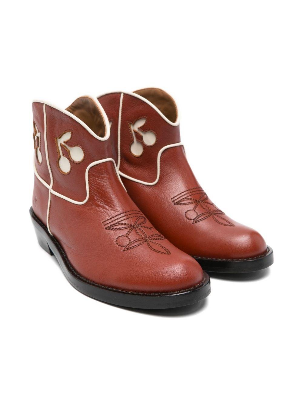 Stivali per bambina Bonpoint marrone con ricamo ciliegie - Rubino Kids