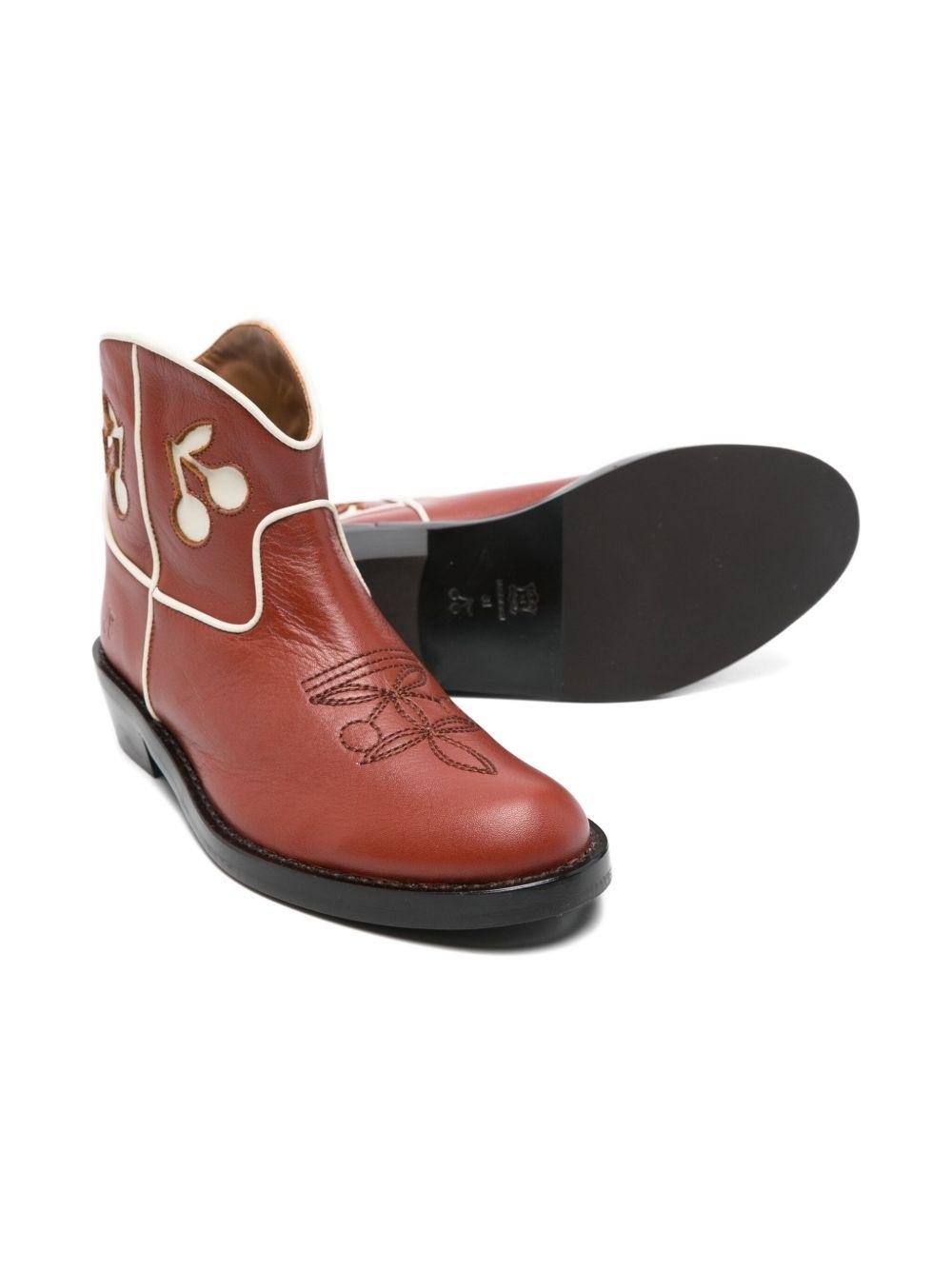 Stivali per bambina Bonpoint marrone con ricamo ciliegie - Rubino Kids