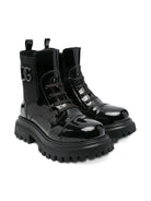 Stivali per bambina Dolce & Gabbana Kids neri con placca con logo - Rubino Kids