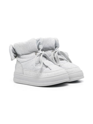 Stivali per bambina Monnalisa argento con design imbottito con glitter