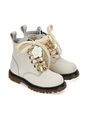 Monnalisa white boots for girls with floral appliques