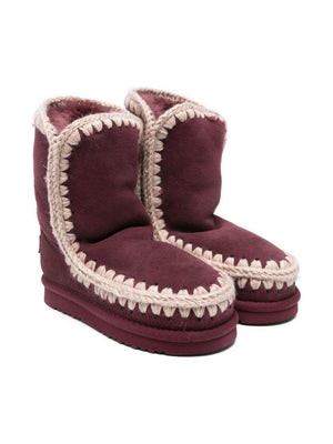Mou Kids red boots for girls with crochet trim