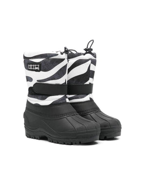 Stivali per bambino Molo nero con inserti bianchi e pelliccia interna