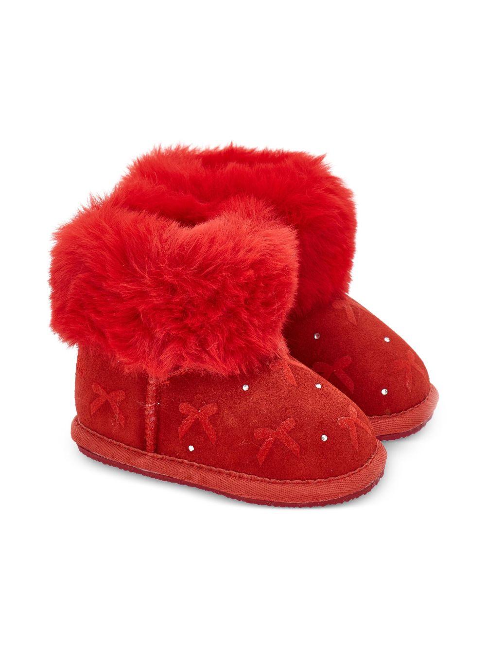Stivali per neonata Monnalisa rossi con fiocchi applicati - Rubino Kids