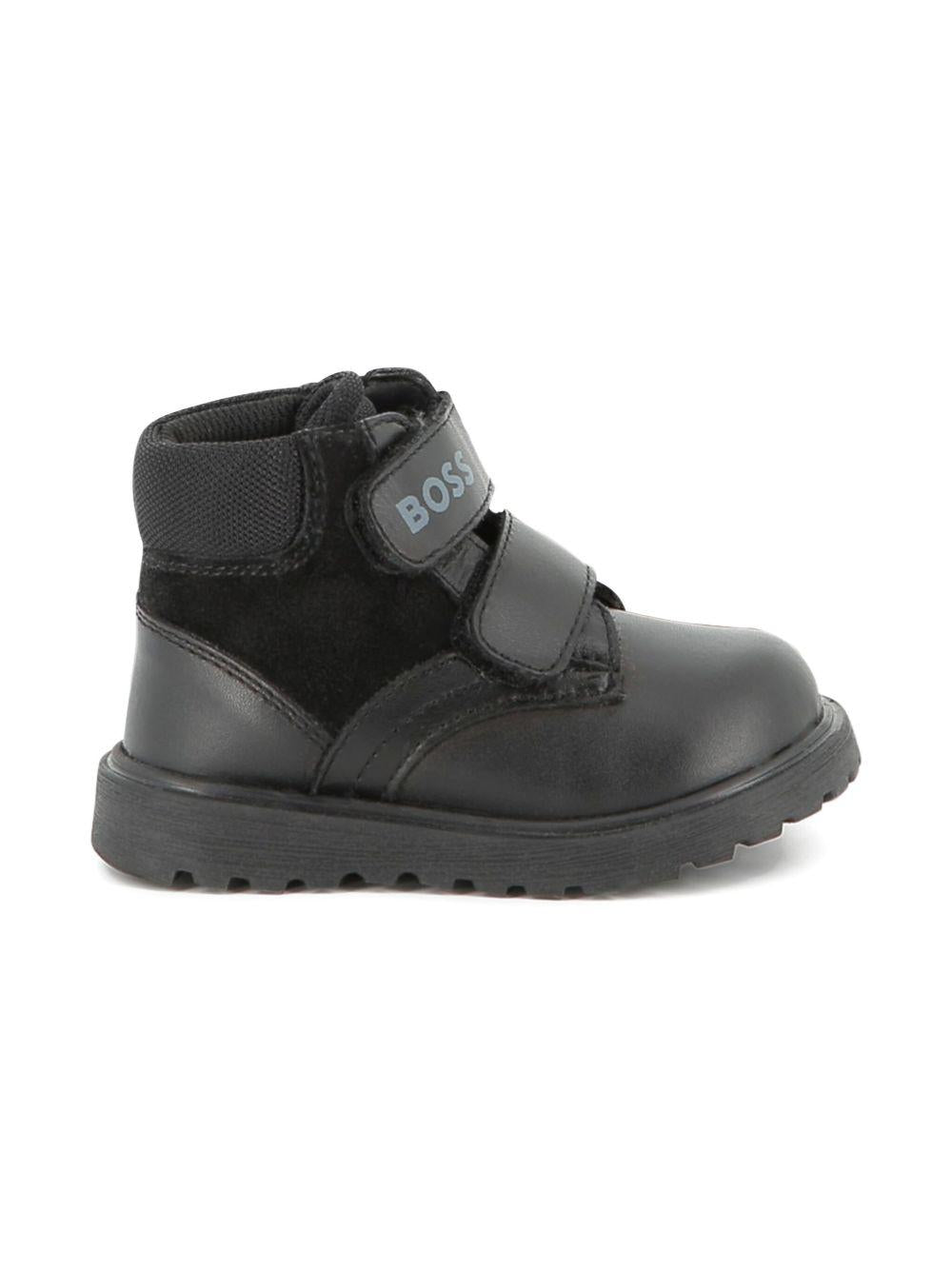 Stivali per neonato Boss Kids neri con chiusura a strappo - Rubino Kids