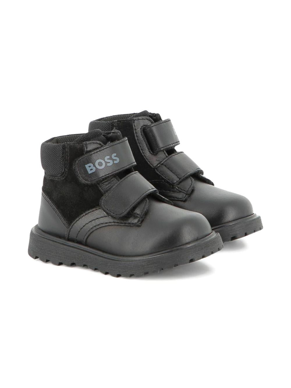 Stivali per neonato Boss Kids neri con chiusura a strappo - Rubino Kids