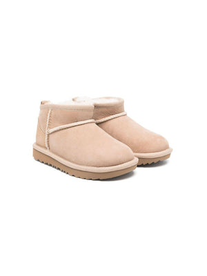 Toddler's Classic Ultra Mini Boots for Girls in Beige with Heel Tab