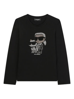 Karl Lagerfeld Kids Black Long Sleeve T-Shirt with Karl & Choupette Icon Motif