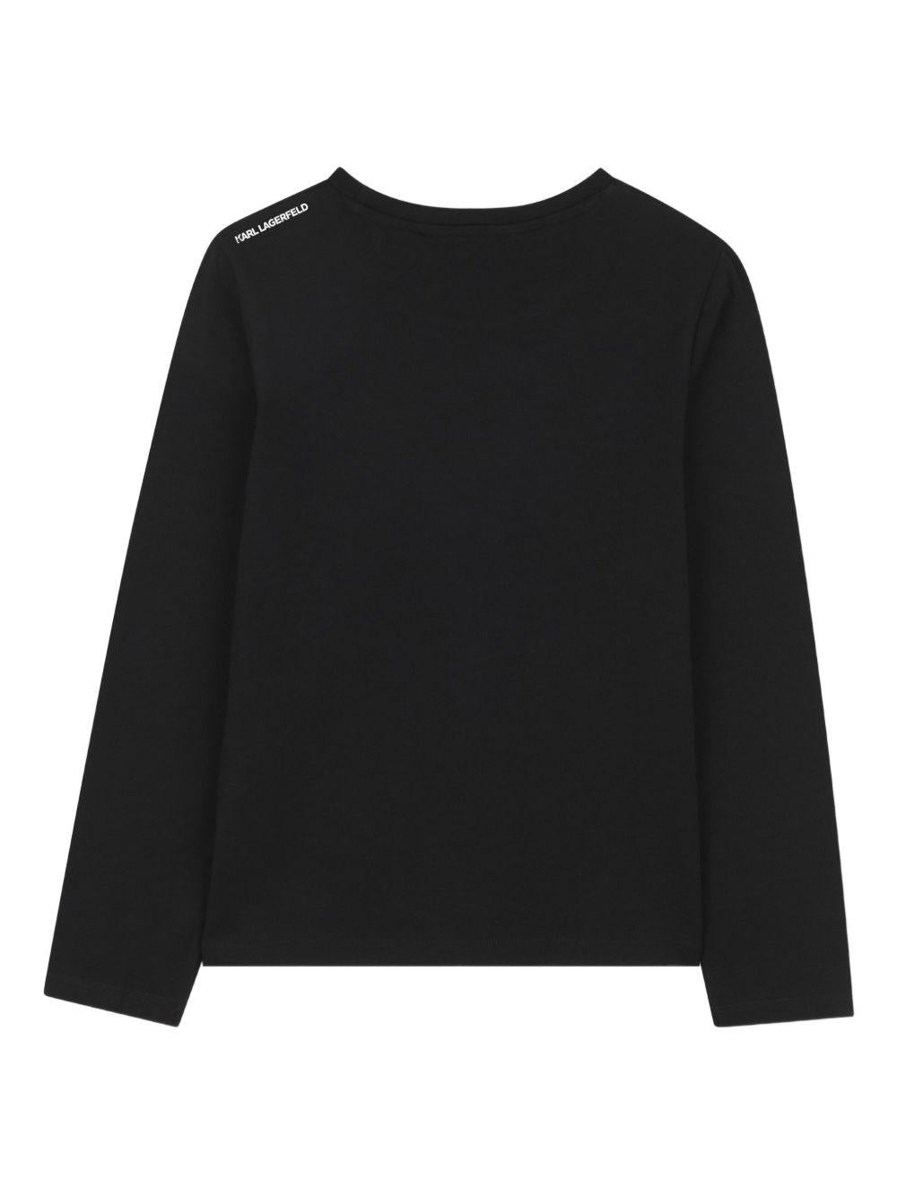 T-shirt a maniche lunghe per bambina Karl Lagerfeld Kids nera con motivo Ikon Karl - Rubino Kids
