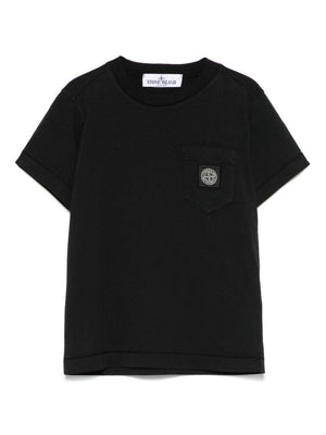T-shirt con applicazione Compass per bambino Stone Island Junior nero orlo dritto
