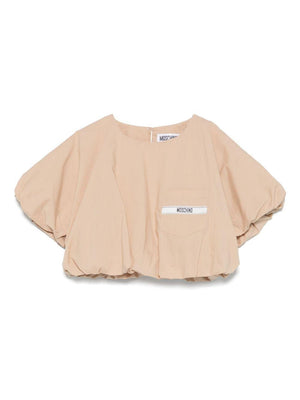 Moschino Kids beige logo T-shirt for girls with a crop design