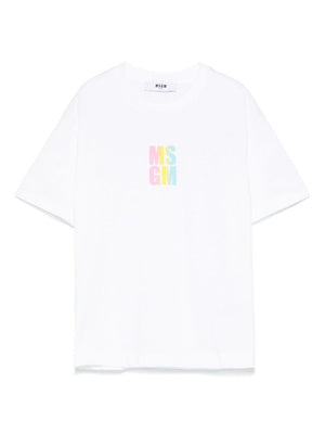 MSGM Kids white crew neck logo T-shirt for girls