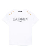 T-shirt con logo ricamato per bambina Balmain Kids bianco con orlo dritto - Rubino Kids