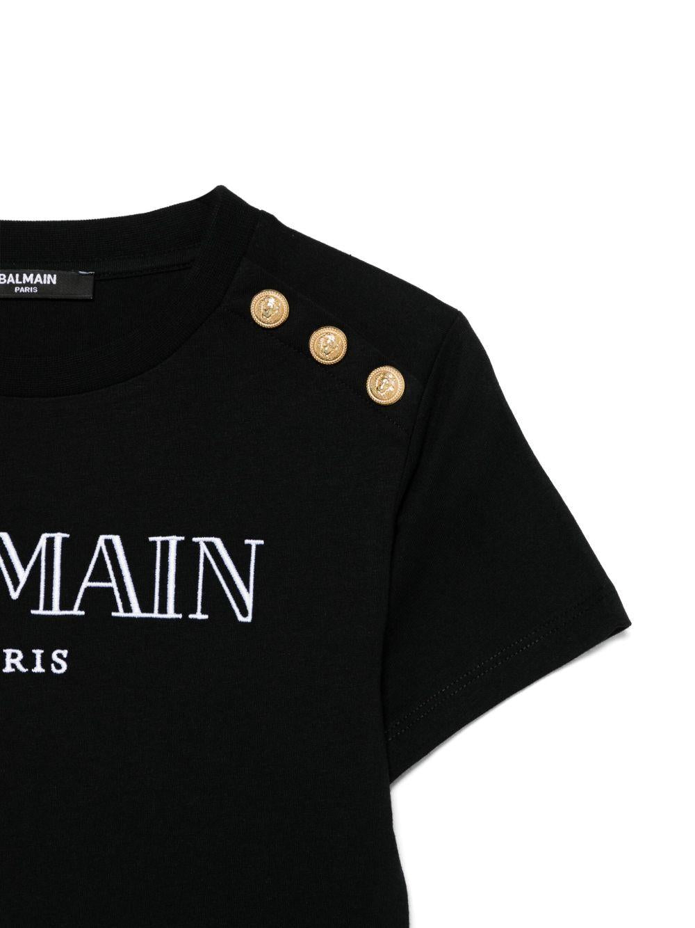 T-shirt con logo ricamato per bambina Balmain Kids nero con orlo dritto - Rubino Kids