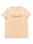 T-shirt con ricamo per bambina Moncler Enfant rosa con orlo dritto - Rubino Kids
