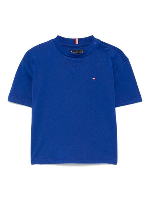 T-shirt con ricamo per neonato Tommy Hilfiger Junior blu con girocollo