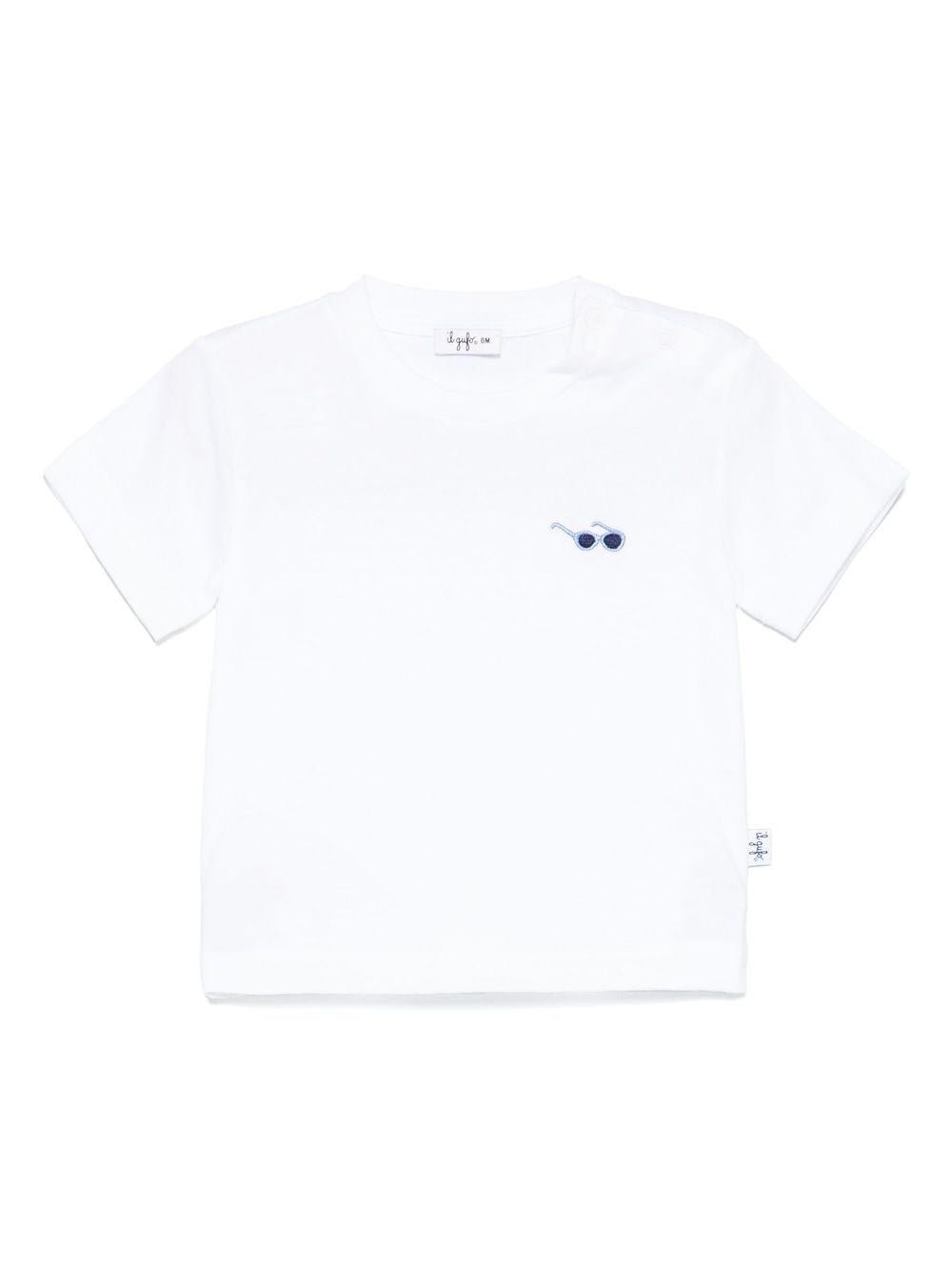 T-shirt con ricamo Sunglasses per neonato bianco con mini targhetta - Rubino Kids