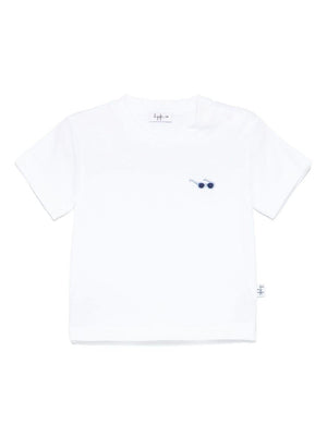 T-shirt con ricamo Sunglasses per neonato bianco con mini targhetta