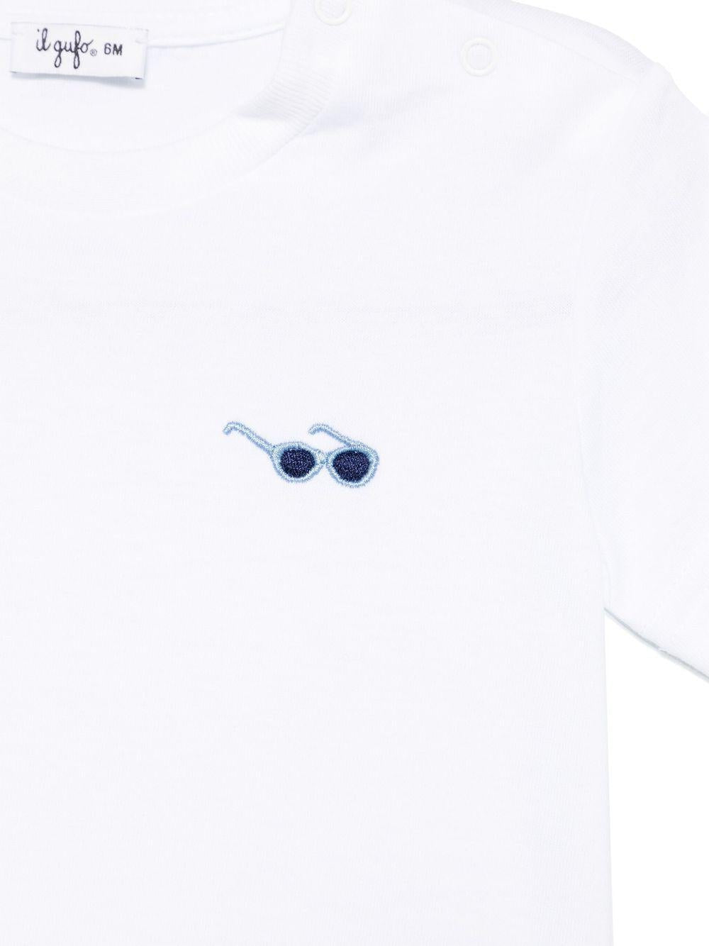T-shirt con ricamo Sunglasses per neonato bianco con mini targhetta - Rubino Kids