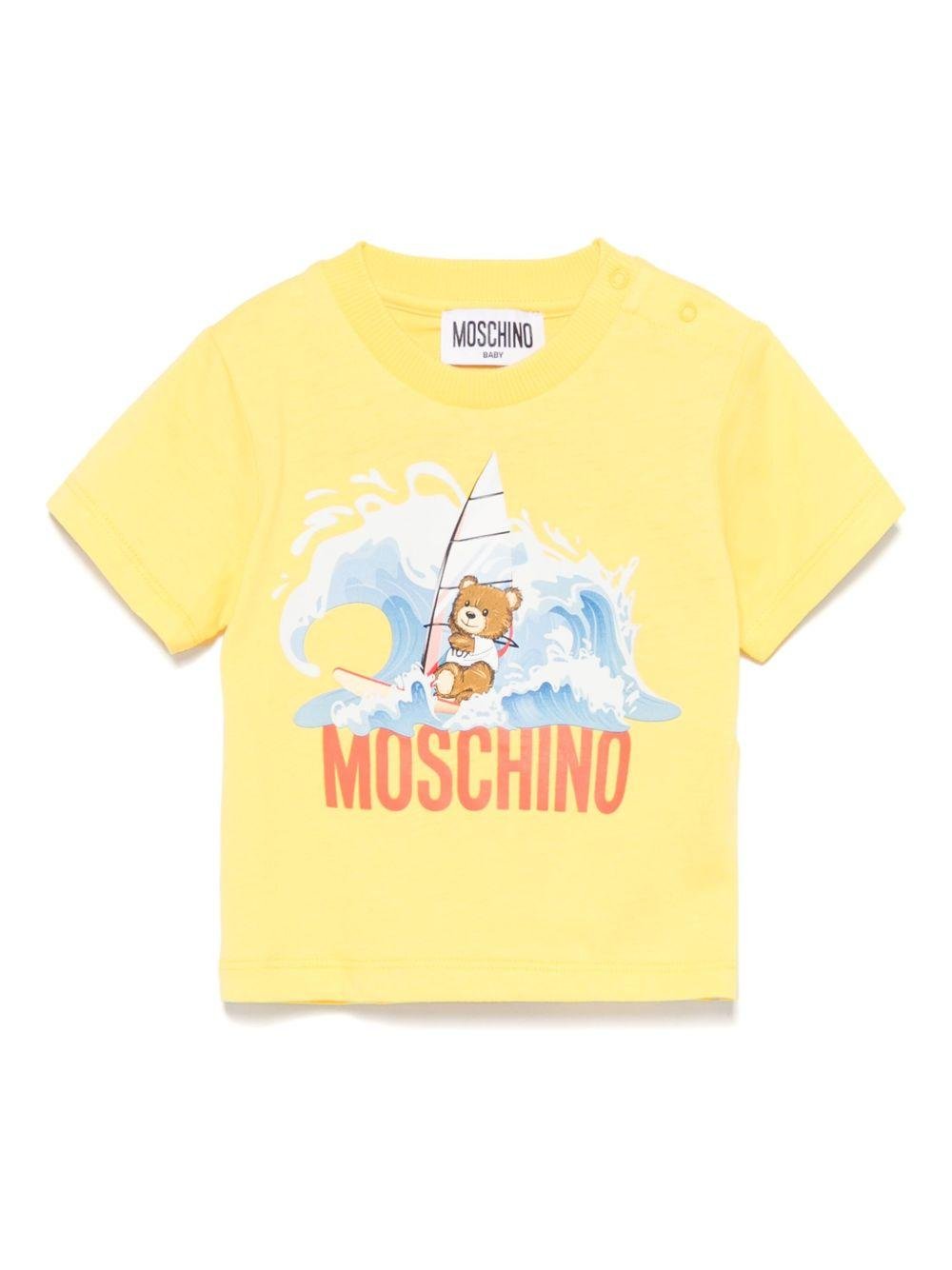 T-shirt con stampa logo per neonata Moschino Kids giallo con orlo dritto - Rubino Kids